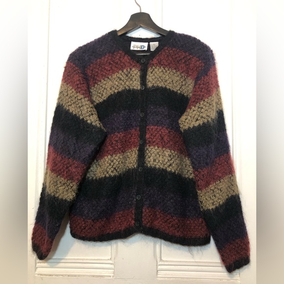 Vintage Paul Harris Design Mohair Button Striped Cardigan Sweater - Picture 1 of 7